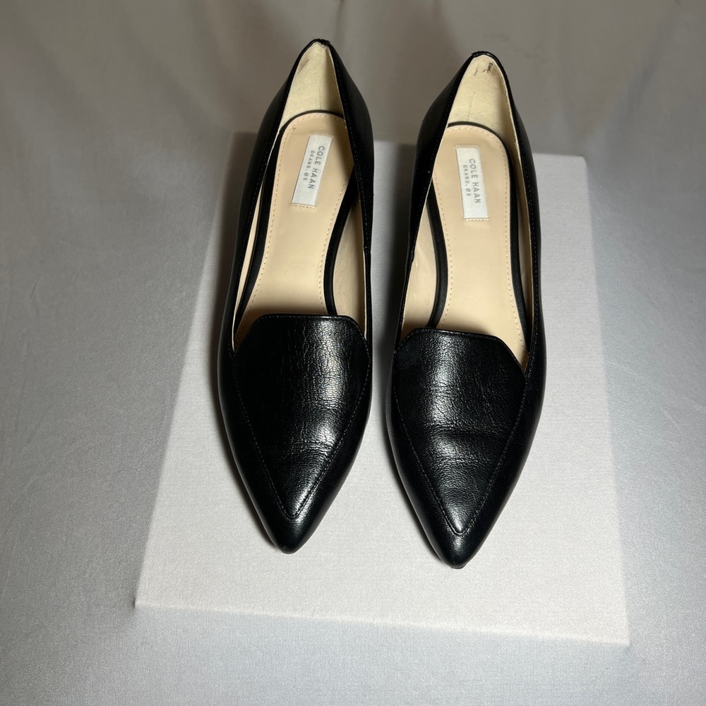 Womens Cole Haan Dellora Skimmer Pointed Toe Loafers, Black Leather, 5